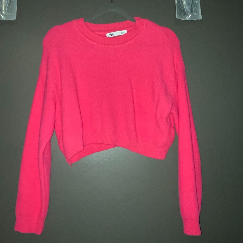 Zara hot pink cropped sweater